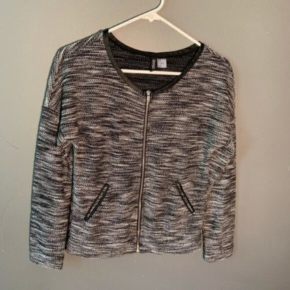 Divided H&M Crewneck Zip Up Jacket Black White - Picture 2 of 8